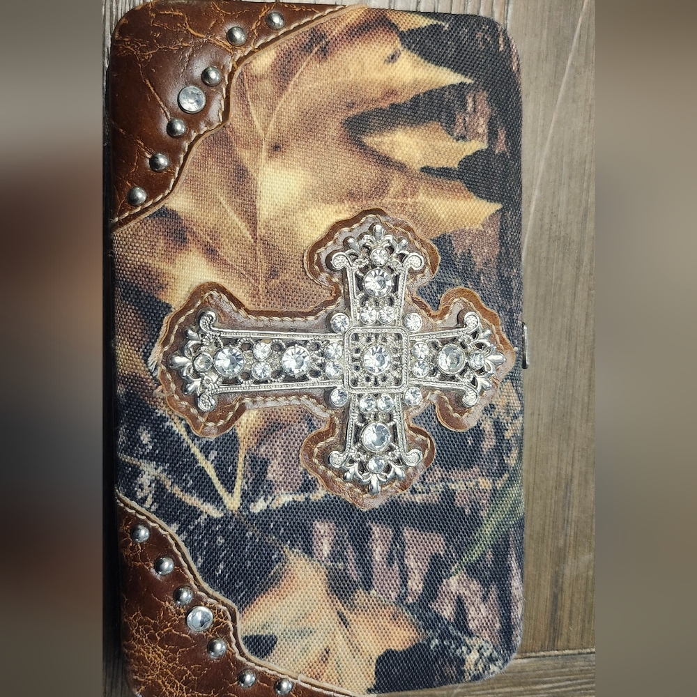 Country Road Brown and Black Wallet with Silver Cross Detail
